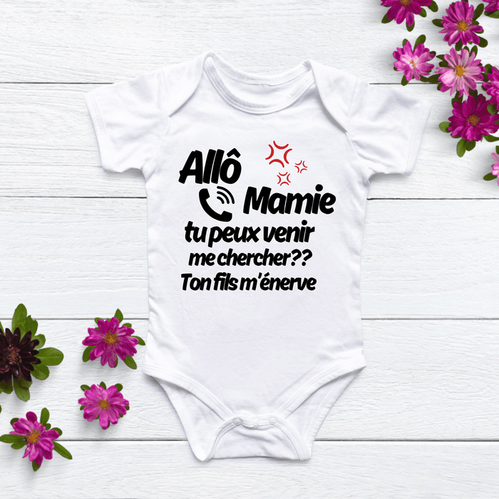 Allô Mamie tu peux venir me chercher?? Ton fils m’énerve body - Märchen Mode aus Bio-Baumwolle personalisierte geschenke Babyset & Bodys mit spruch & Geschenkideen für Neugeborene & 0–24 Monate & und perfekt als Geschenk zur Geburt