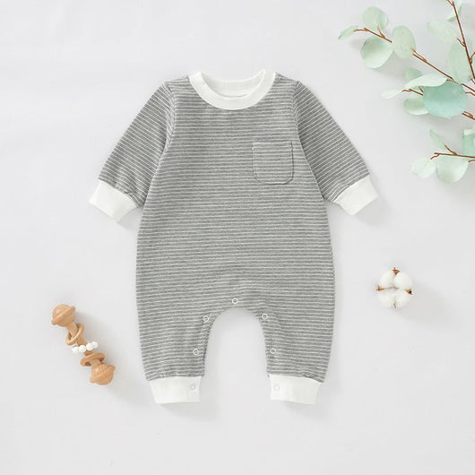 Baby Streifen Strampler Grau - Märchen Mode aus Bio - Baumwolle personalisierte geschenke Baby Outfit, Strampler & Geschenkideen für Neugeborene & 0–24 Monate & und perfekt als Geschenk zur Geburt product_