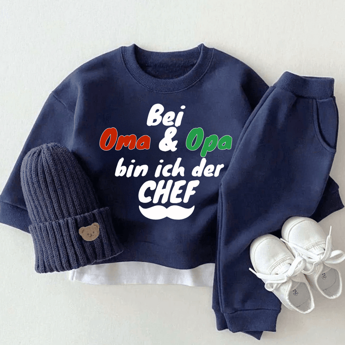 Bei Oma & Opa bin ich der CHEF. - Märchen Mode aus Bio - Baumwolle personalisierte geschenke Babyset & Bodys mit spruch & Geschenkideen für Neugeborene & 0–24 Monate & und perfekt als Geschenk zur Geburt