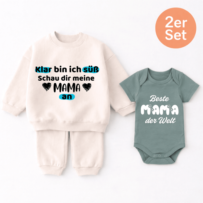 Beste Mama der Welt 2er set - Märchen Mode aus Bio - Baumwolle personalisierte geschenke Babyset & Bodys mit spruch & Geschenkideen für Neugeborene & 0–24 Monate & und perfekt als Geschenk zur Geburt