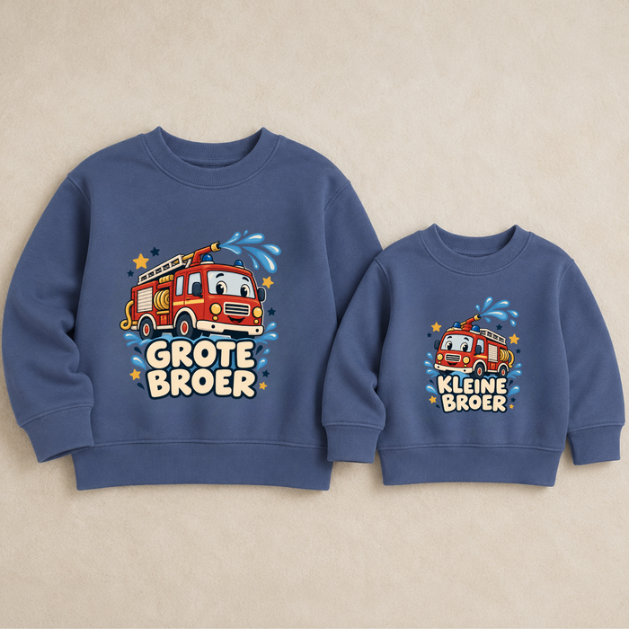 Blauwe brandweer sweaters voor grote en kleine broer