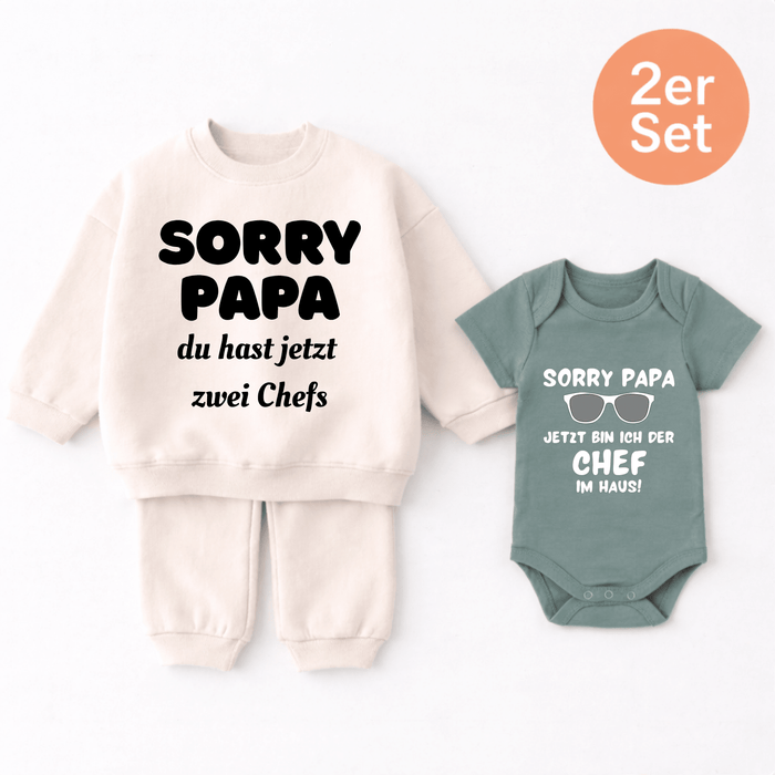 Chef in Haus 2er set - Märchen Mode aus Bio - Baumwolle personalisierte geschenke Babyset & Bodys mit spruch & Geschenkideen für Neugeborene & 0–24 Monate & und perfekt als Geschenk zur Geburt