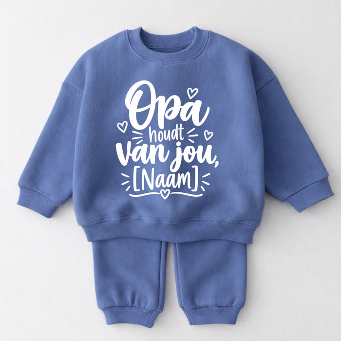 Opa houdt van jou, [Naam] babyset in Blauw