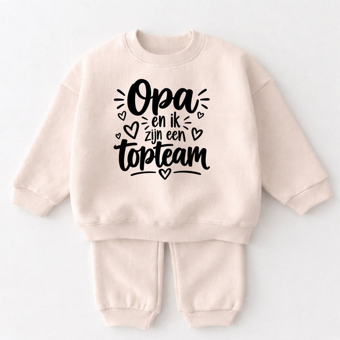 Opa en ik zijn een topteam babyset in Beige