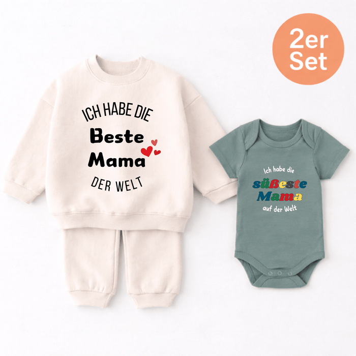 Die Beste Mama 2er set - Märchen Mode aus Bio - Baumwolle personalisierte geschenke Babyset & Bodys mit spruch & Geschenkideen für Neugeborene & 0–24 Monate & und perfekt als Geschenk zur Geburt
