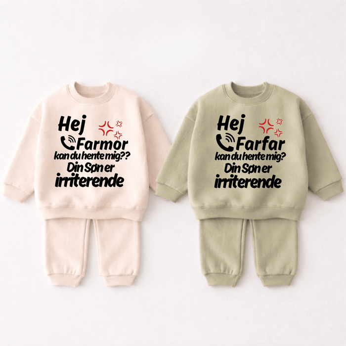 Din Søn er irriterende (Farmor & Farfar) 2 - delt sæt - Märchen Mode aus Bio - Baumwolle personalisierte geschenke Babyset & Bodys mit spruch & Geschenkideen für Neugeborene & 0–24 Monate & und perfekt als Geschenk zur Geburt