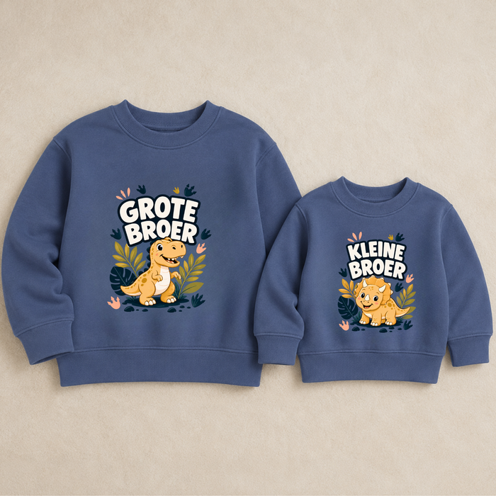 Blauwe dinosaurus sweaters voor grote en kleine broer