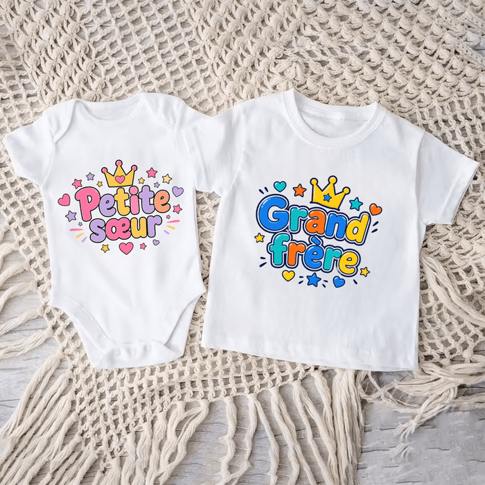 Duo Couronne Frère & Sœur - Märchen Mode aus Bio-Baumwolle personalisierte geschenke Babyset & Bodys mit spruch & Geschenkideen für Neugeborene & 0–24 Monate & und perfekt als Geschenk zur Geburt
