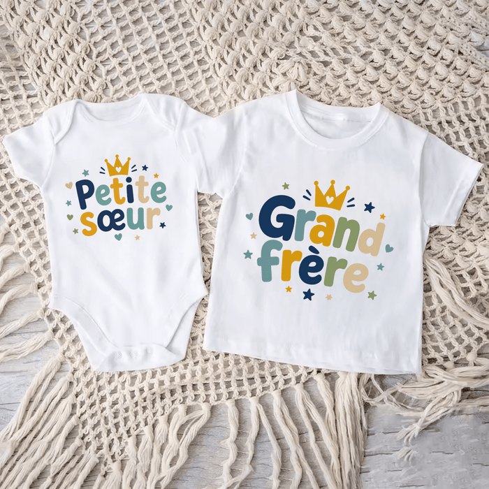 Duo Frère & Sœur Couronne Douce - Märchen Mode aus Bio-Baumwolle personalisierte geschenke Babyset & Bodys mit spruch & Geschenkideen für Neugeborene & 0–24 Monate & und perfekt als Geschenk zur Geburt