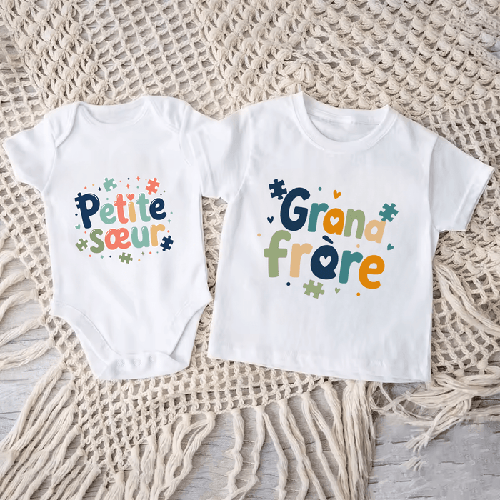 Duo Frère & Sœur Puzzle - Märchen Mode aus Bio-Baumwolle personalisierte geschenke Babyset & Bodys mit spruch & Geschenkideen für Neugeborene & 0–24 Monate & und perfekt als Geschenk zur Geburt