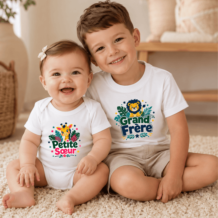Duo Frère & Sœur Safari - Märchen Mode aus Bio-Baumwolle personalisierte geschenke Babyset & Bodys mit spruch & Geschenkideen für Neugeborene & 0–24 Monate & und perfekt als Geschenk zur Geburt
