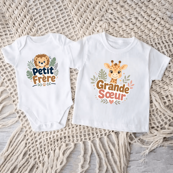 Duo Frère & Sœur Safari Doux - Märchen Mode aus Bio-Baumwolle personalisierte geschenke Babyset & Bodys mit spruch & Geschenkideen für Neugeborene & 0–24 Monate & und perfekt als Geschenk zur Geburt