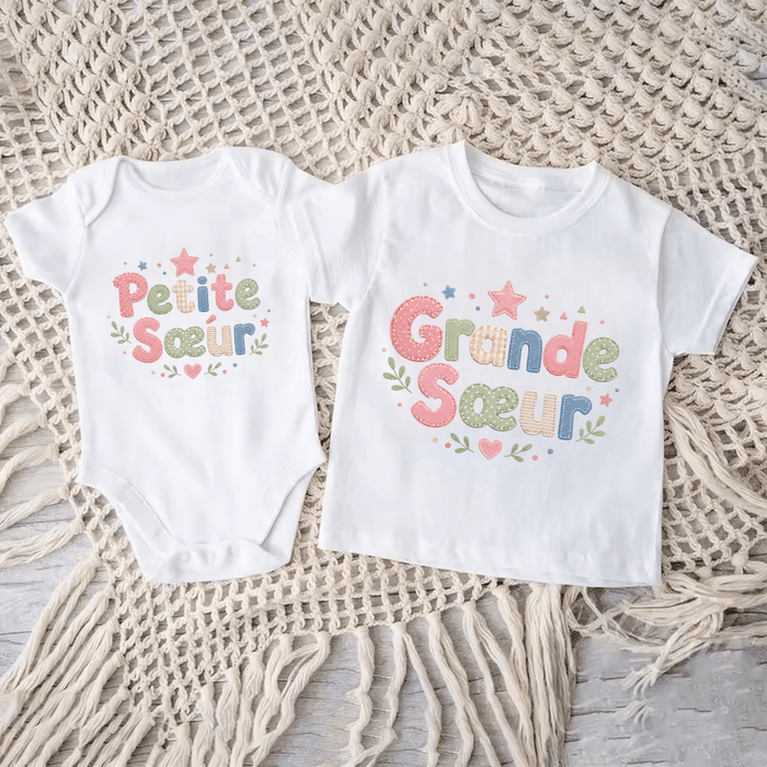 Duo Sœurs Pastel - Märchen Mode aus Bio-Baumwolle personalisierte geschenke Babyset & Bodys mit spruch & Geschenkideen für Neugeborene & 0–24 Monate & und perfekt als Geschenk zur Geburt
