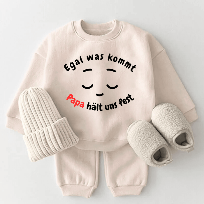 Egal was kommt Papa hält uns fest - Märchen Mode aus Bio - Baumwolle personalisierte geschenke Babyset & Bodys mit spruch & Geschenkideen für Neugeborene & 0–24 Monate & und perfekt als Geschenk zur Geburt
