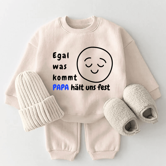 Egal was kommt Papa hält uns fest - Märchen Mode aus Bio - Baumwolle personalisierte geschenke Babyset & Bodys mit spruch & Geschenkideen für Neugeborene & 0–24 Monate & und perfekt als Geschenk zur Geburt