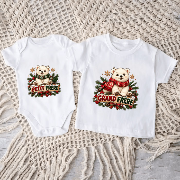Ensemble assorti grand frère et petit frère ours de Noël - Märchen Mode aus Bio-Baumwolle personalisierte geschenke Babyset & Bodys mit spruch & Geschenkideen für Neugeborene & 0–24 Monate & und perfekt als Geschenk zur Geburt