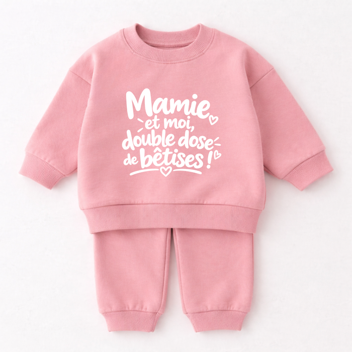 Mamie et moi, double dose de bêtises ! – ensemble bébé Rose