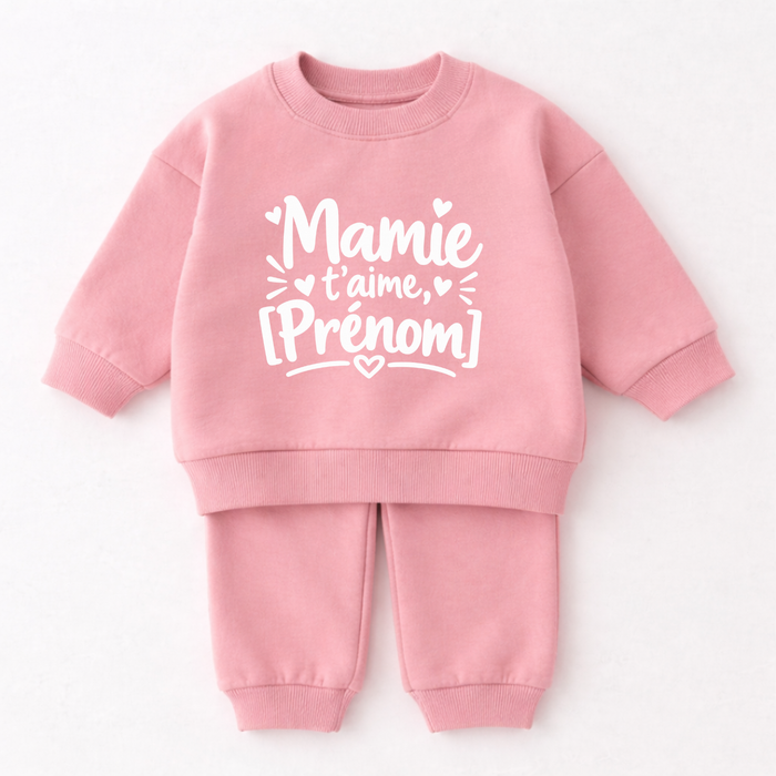 Mamie t’aime, [Prénom] – ensemble bébé Rose