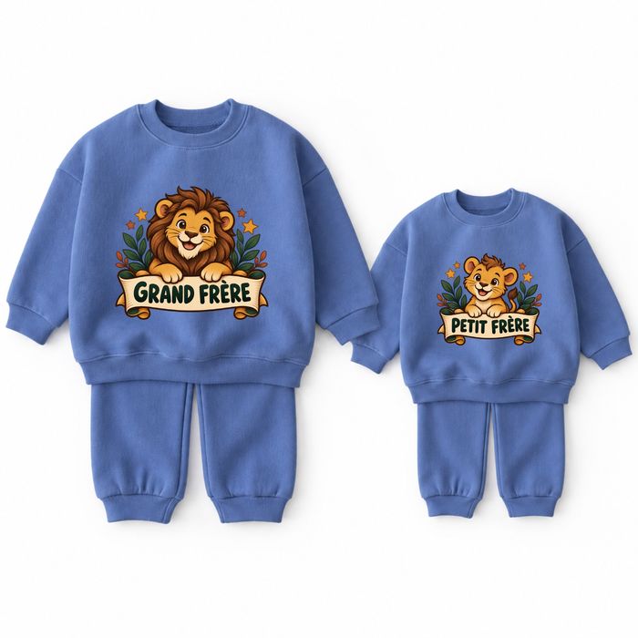 Ensemble assorti bleu Grand frère et Petit frère – Lion