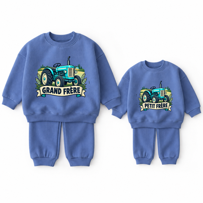 Ensemble assorti bleu Grand frère et Petit frère – Tracteur