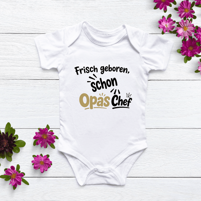 Frisch geboren, schon Opas Chef body - Märchen Mode aus Bio-Baumwolle personalisierte geschenke Babyset & Bodys mit spruch & Geschenkideen für Neugeborene & 0–24 Monate & und perfekt als Geschenk zur Geburt
