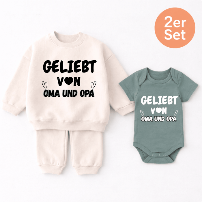 Geliebt von Oma & Opa 2er set - Märchen Mode aus Bio - Baumwolle personalisierte geschenke Babyset & Bodys mit spruch & Geschenkideen für Neugeborene & 0–24 Monate & und perfekt als Geschenk zur Geburt