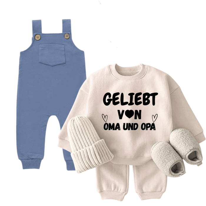 Geliebt von Oma und Opa + Latzhose - Märchen Mode aus Bio - Baumwolle personalisierte geschenke Babyset & Bodys mit spruch & Geschenkideen für Neugeborene & 0–24 Monate & und perfekt als Geschenk zur Geburt