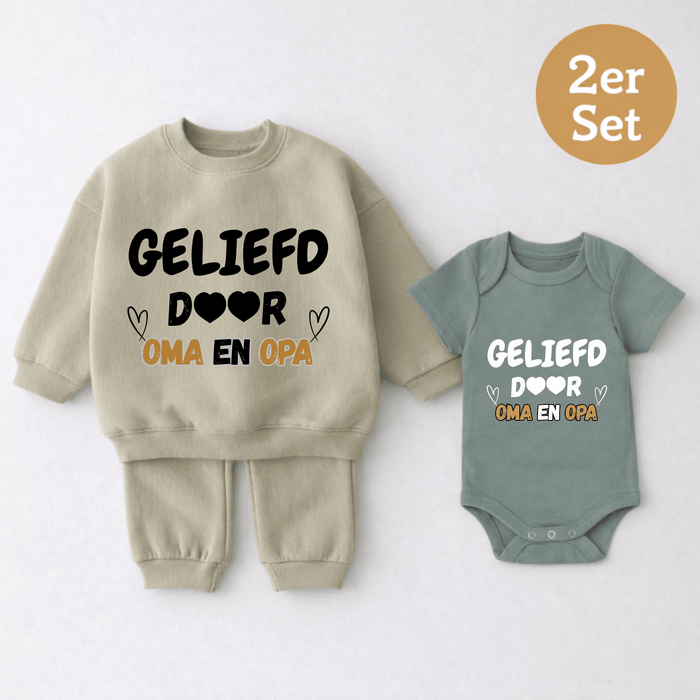 Geliefd DooR OMA EN OPA 2er set - Märchen Mode aus Bio - Baumwolle personalisierte geschenke Babyset & Bodys mit spruch & Geschenkideen für Neugeborene & 0–24 Monate & und perfekt als Geschenk zur Geburt