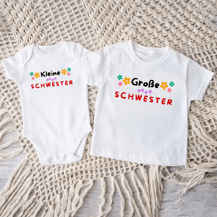 Geschwister Matching Sets (Kleine/Große Schwester) - Märchen Mode aus Bio - Baumwolle personalisierte geschenke Babyset & Bodys mit spruch & Geschenkideen für Neugeborene & 0–24 Monate & und perfekt als Geschenk zur Geburt