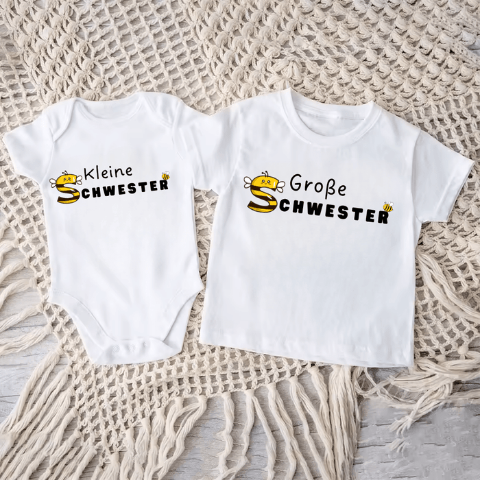 Geschwister Matching Sets (Kleine/Große Schwester) - Märchen Mode aus Bio - Baumwolle personalisierte geschenke Babyset & Bodys mit spruch & Geschenkideen für Neugeborene & 0–24 Monate & und perfekt als Geschenk zur Geburt