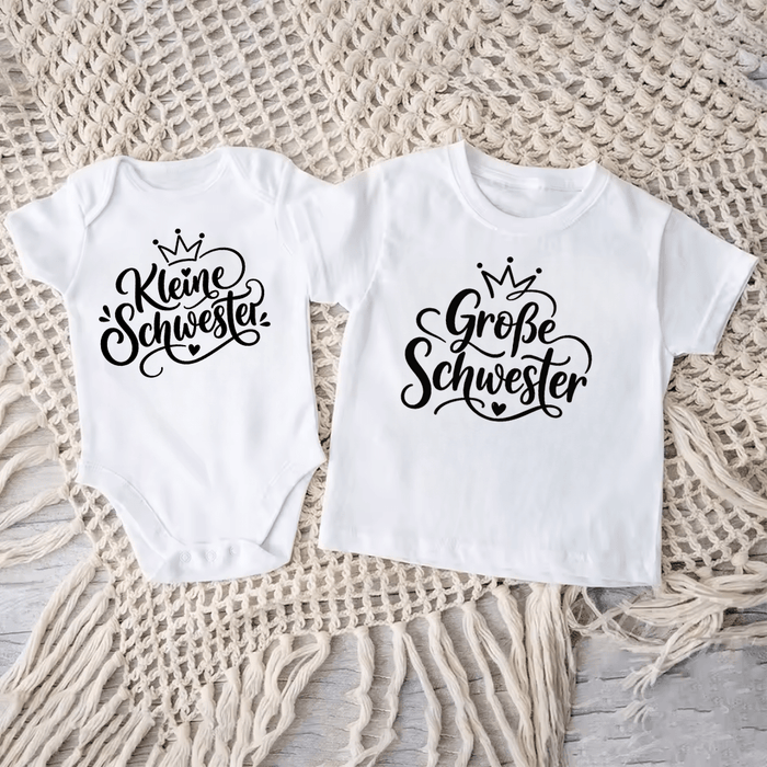 Geschwister Matching Sets (Kleine/Große Schwester) - Märchen Mode aus Bio - Baumwolle personalisierte geschenke Babyset & Bodys mit spruch & Geschenkideen für Neugeborene & 0–24 Monate & und perfekt als Geschenk zur Geburt