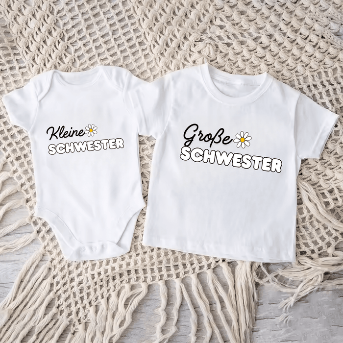 Geschwister Matching Sets (Kleine/Große Schwester) - Märchen Mode aus Bio - Baumwolle personalisierte geschenke Babyset & Bodys mit spruch & Geschenkideen für Neugeborene & 0–24 Monate & und perfekt als Geschenk zur Geburt