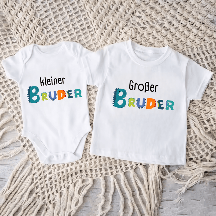 Geschwister Matching Sets (Kleiner/Großer Bruder) - Märchen Mode aus Bio - Baumwolle personalisierte geschenke Babyset & Bodys mit spruch & Geschenkideen für Neugeborene & 0–24 Monate & und perfekt als Geschenk zur Geburt