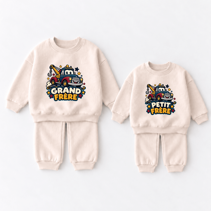 Grand frère & Petit frère – Camion de chantier Outfit - Märchen Mode aus Bio-Baumwolle personalisierte geschenke Babyset & Bodys mit spruch & Geschenkideen für Neugeborene & 0–24 Monate & und perfekt als Geschenk zur Geburt