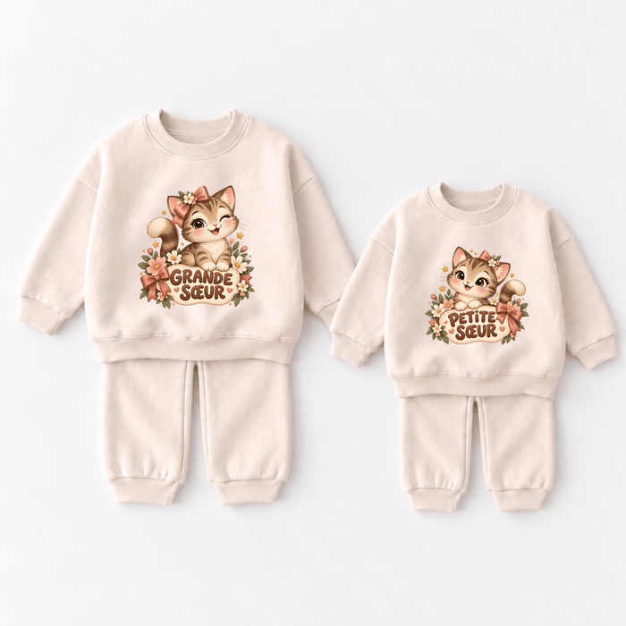 Grande sœur & Petite sœur – Chats - Märchen Mode aus Bio-Baumwolle personalisierte geschenke Babyset & Bodys mit spruch & Geschenkideen für Neugeborene & 0–24 Monate & und perfekt als Geschenk zur Geburt