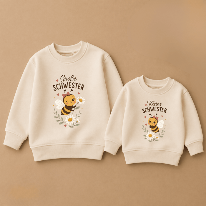 Große Schwester & Kleine Schwester Bienen Geschwister Sweatshirts - Märchen Mode aus Bio-Baumwolle personalisierte geschenke Babyset & Bodys mit spruch & Geschenkideen für Neugeborene & 0–24 Monate & und perfekt als Geschenk zur Geburt
