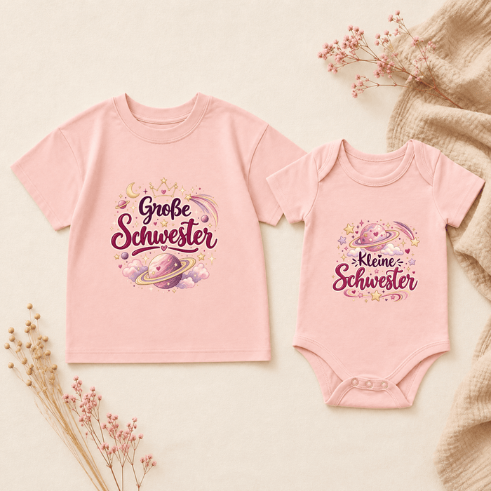 Große Schwester & Kleine Schwester Magische Planeten Matching Set - Märchen Mode aus Bio-Baumwolle personalisierte geschenke Babyset & Bodys mit spruch & Geschenkideen für Neugeborene & 0–24 Monate & und perfekt als Geschenk zur Geburt