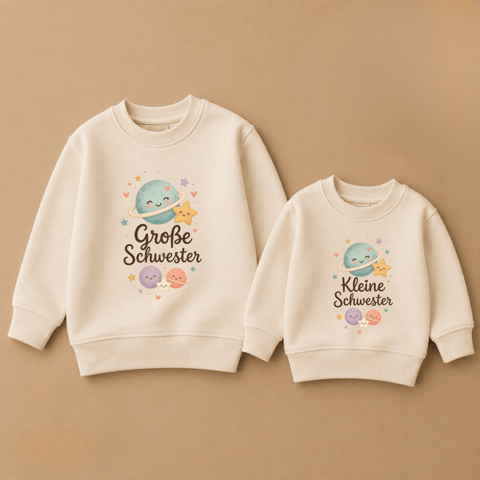Große Schwester & Kleine Schwester Süße Planeten Geschwister Sweatshirts - Märchen Mode aus Bio-Baumwolle personalisierte geschenke Babyset & Bodys mit spruch & Geschenkideen für Neugeborene & 0–24 Monate & und perfekt als Geschenk zur Geburt
