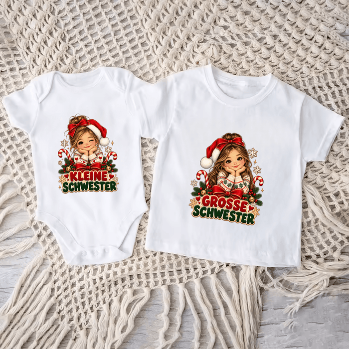 Große Schwester & Kleine Schwester Weihnachtsmann Sweatshirts - Märchen Mode aus Bio-Baumwolle personalisierte geschenke Babyset & Bodys mit spruch & Geschenkideen für Neugeborene & 0–24 Monate & und perfekt als Geschenk zur Geburt