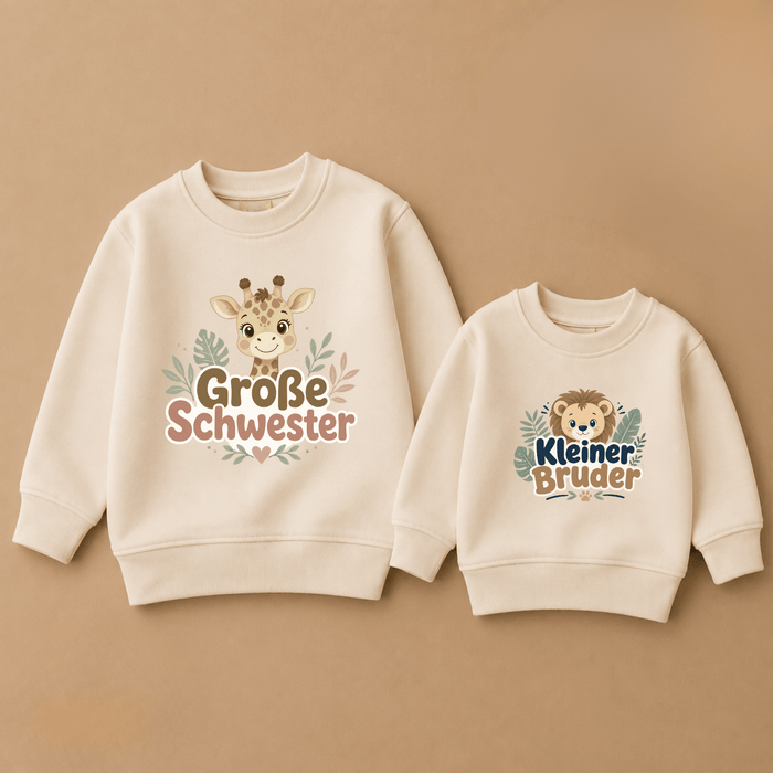 Große Schwester & Kleiner Bruder Giraffe & Löwe Geschwister - Märchen Mode aus Bio-Baumwolle personalisierte geschenke Babyset & Bodys mit spruch & Geschenkideen für Neugeborene & 0–24 Monate & und perfekt als Geschenk zur Geburt