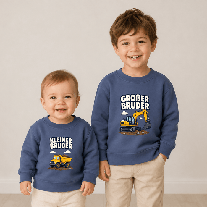 Großer Bruder & Kleiner Bruder Bagger & LKW Sweatshirts - Märchen Mode aus Bio-Baumwolle personalisierte geschenke Babyset & Bodys mit spruch & Geschenkideen für Neugeborene & 0–24 Monate & und perfekt als Geschenk zur Geburt