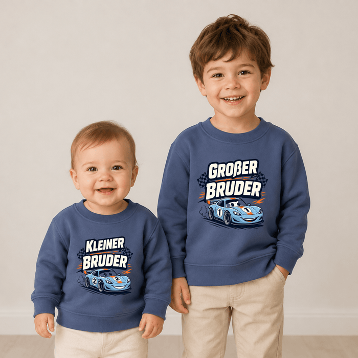 Großer Bruder & Kleiner Bruder Rennwagen Sweatshirts - Märchen Mode aus Bio-Baumwolle personalisierte geschenke Babyset & Bodys mit spruch & Geschenkideen für Neugeborene & 0–24 Monate & und perfekt als Geschenk zur Geburt