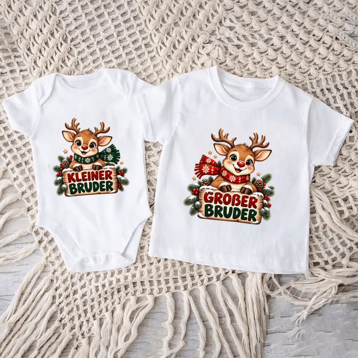 Großer Bruder & Kleiner Bruder Rentier Weihnachts-Sweatshirts - Märchen Mode aus Bio-Baumwolle personalisierte geschenke Babyset & Bodys mit spruch & Geschenkideen für Neugeborene & 0–24 Monate & und perfekt als Geschenk zur Geburt