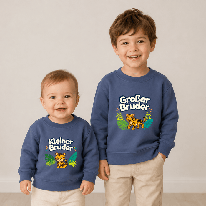Großer Bruder & Kleiner Bruder Tiger Sweatshirts - Märchen Mode aus Bio-Baumwolle personalisierte geschenke Babyset & Bodys mit spruch & Geschenkideen für Neugeborene & 0–24 Monate & und perfekt als Geschenk zur Geburt