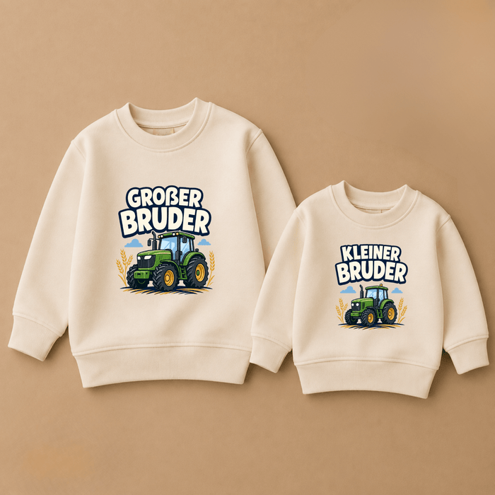 Großer Bruder & Kleiner Bruder Traktor Geschwister Sweatshirts - Märchen Mode aus Bio-Baumwolle personalisierte geschenke Babyset & Bodys mit spruch & Geschenkideen für Neugeborene & 0–24 Monate & und perfekt als Geschenk zur Geburt