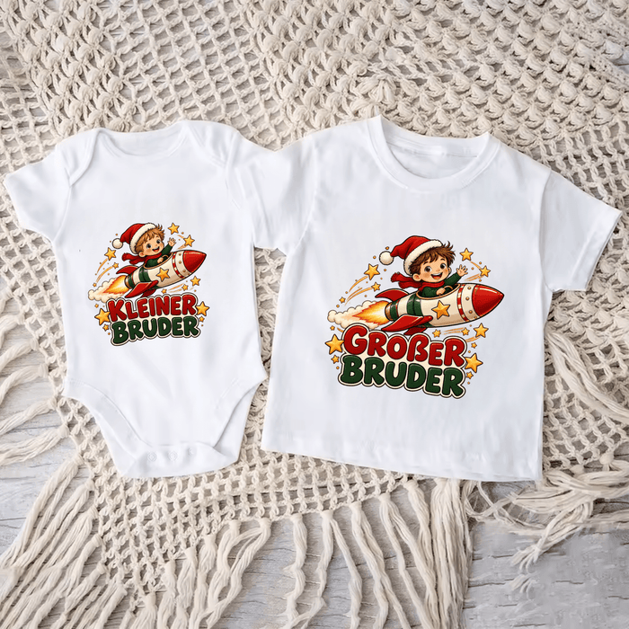Großer Bruder & Kleiner Bruder Weihnachtsmann Sweatshirts - Märchen Mode aus Bio-Baumwolle personalisierte geschenke Babyset & Bodys mit spruch & Geschenkideen für Neugeborene & 0–24 Monate & und perfekt als Geschenk zur Geburt
