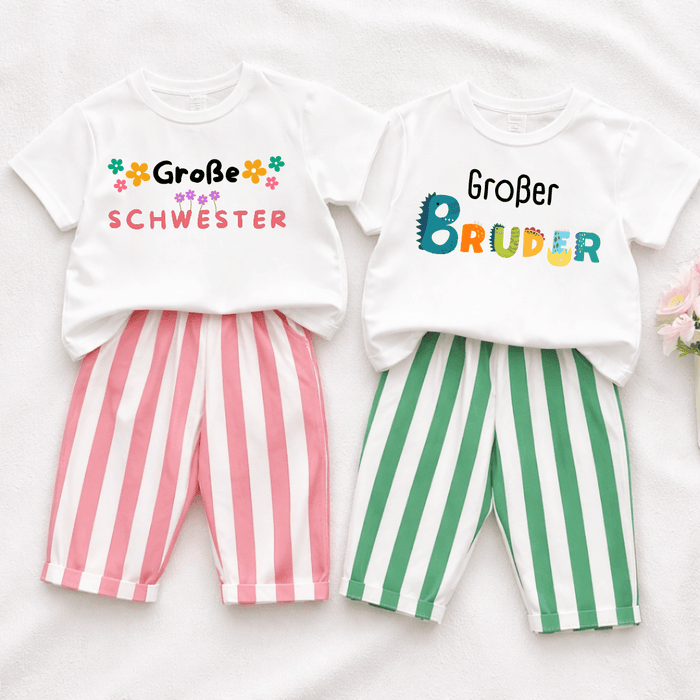 Große/r Schwester/Bruder - Sommer set - Märchen Mode aus Bio - Baumwolle personalisierte geschenke Babyset & Bodys mit spruch & Geschenkideen für Neugeborene & 0–24 Monate & und perfekt als Geschenk zur Geburt