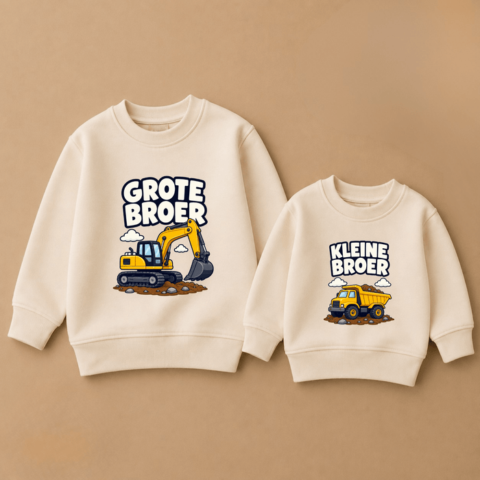 Grote broer & kleine broer bouwvoertuigen sweaters - Märchen Mode aus Bio-Baumwolle personalisierte geschenke Babyset & Bodys mit spruch & Geschenkideen für Neugeborene & 0–24 Monate & und perfekt als Geschenk zur Geburt