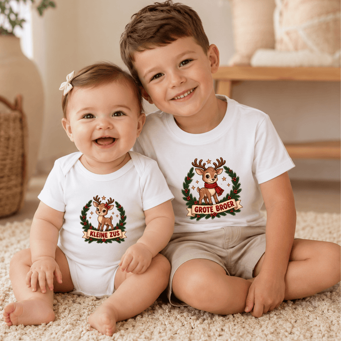 Grote broer & kleine broer kersttruien – Rendier II - Märchen Mode aus Bio-Baumwolle personalisierte geschenke Babyset & Bodys mit spruch & Geschenkideen für Neugeborene & 0–24 Monate & und perfekt als Geschenk zur Geburt