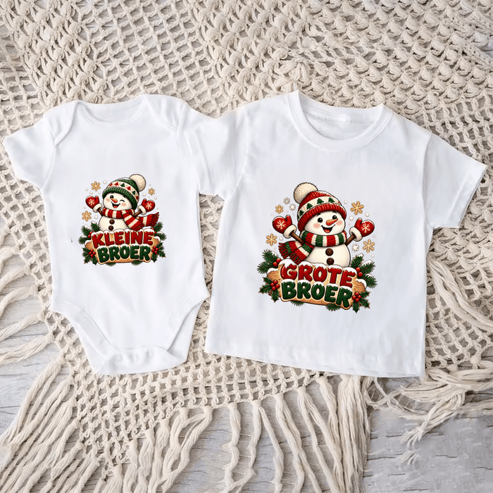 Grote broer & kleine broer kersttruien – Sneeuwpop - Märchen Mode aus Bio-Baumwolle personalisierte geschenke Babyset & Bodys mit spruch & Geschenkideen für Neugeborene & 0–24 Monate & und perfekt als Geschenk zur Geburt
